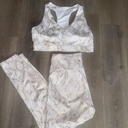 Fabletics White and Gold Snake Print Activewear Set
