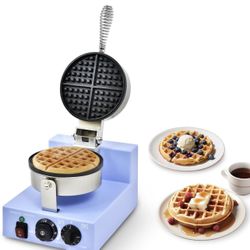 Commercial Waffle Maker, 1200W Round Waffle Iron Machine with Timer & Temp Control, Nonstick Plates, Heat-Resistant Shockproof Non-Conductive Plastic 