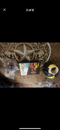 Deadpool And Wolverine Popcorn Bucket And Bobble Heads And Socks With Heineken Silver Flask
