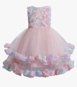 Girls Flower Layered Tulle Princess Pageant Dress