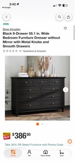 Kingdely Black 9-Drawer 55.1 in. Wide Bedroom Furniture Dresser without Mirror with Metal Knobs and Smooth Drawers
