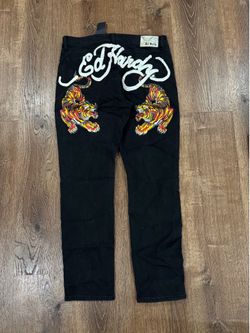 Ed Hardy black jeans with tiger design, Size: 36
