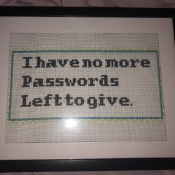 I Have No More Passwords Left To Give Completed Framed Cross Stitch New