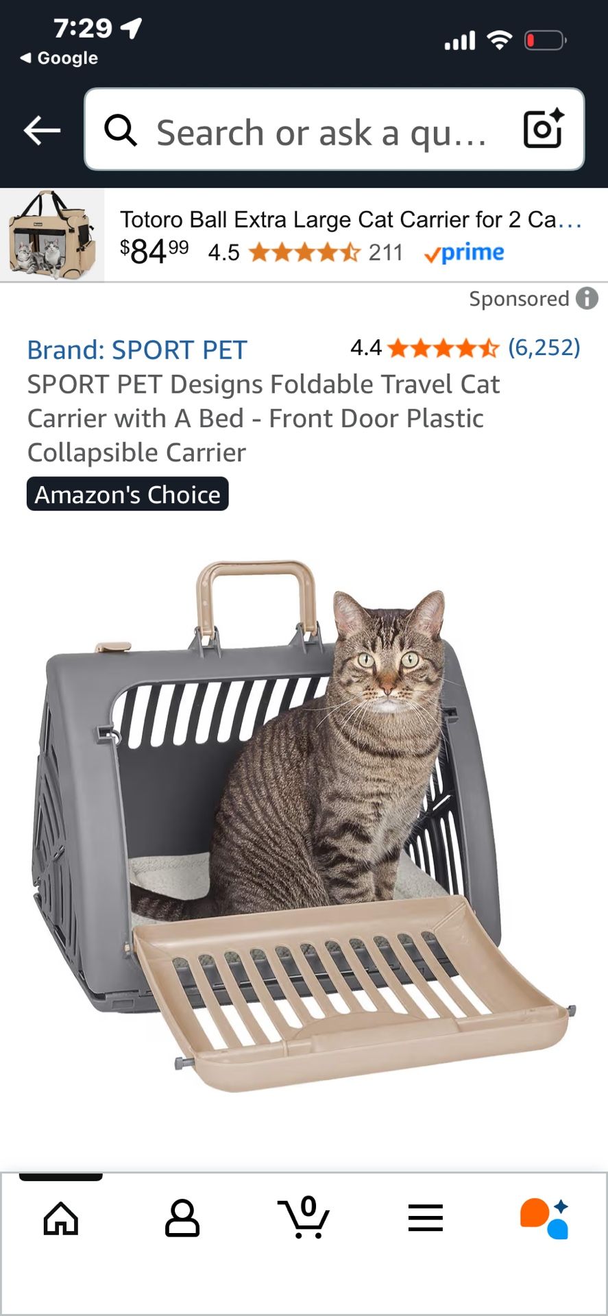 SPORT PET Designs Foldable Travel Cat Carrier with A Bed - Front Door Plastic Collapsible Carrier