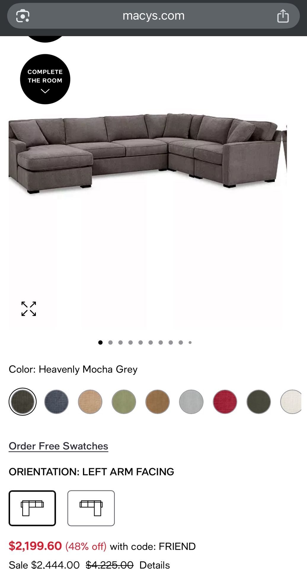 Macy’s Sectional Sofa Grey