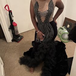 Black Mermaid Side Slit Crystal Prom Dresses Long For Women