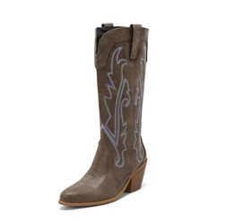 REAVE CAT Women Cowboy Boots Pointed Toe Block Heels Size 7  Color : khaki