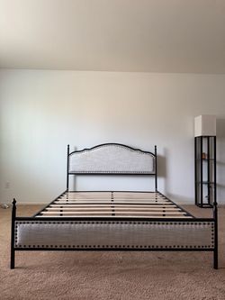 Metal Bed Frame with Upholstered Headboard