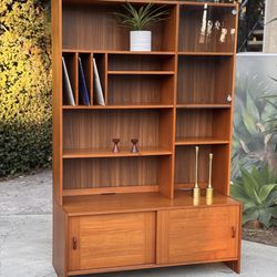 Vintage Danish Modern Domino Wall Unit – MCM Bookcase w/ Sliding Doors - FREE Delivery