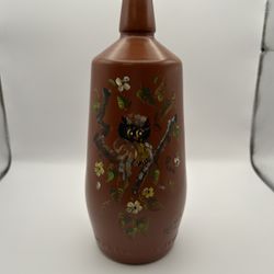 Vintage 70’s Bottle Hand painted Owl Scene Bud Vase
