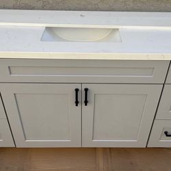 60 inch solid wood bathroom vanity grey with quartz countertop and sink only $650