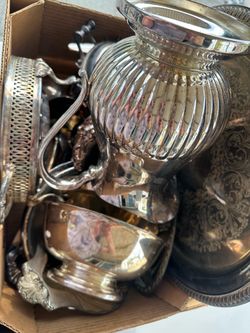 Box full of Vintage Silverplate d Serving Lot - FB Rogers, WM Rogers, Trays, Bowls, Estate Pieces
