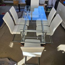 Italian MCM Dining Table Chrome Extendable Refractory Modern Glass (79”x 31.5”)