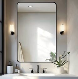 Delma 40x28" Framed Bathroom Mirror, Rectangular Black