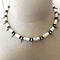 Shell Silver Tone Spiked Necklace 