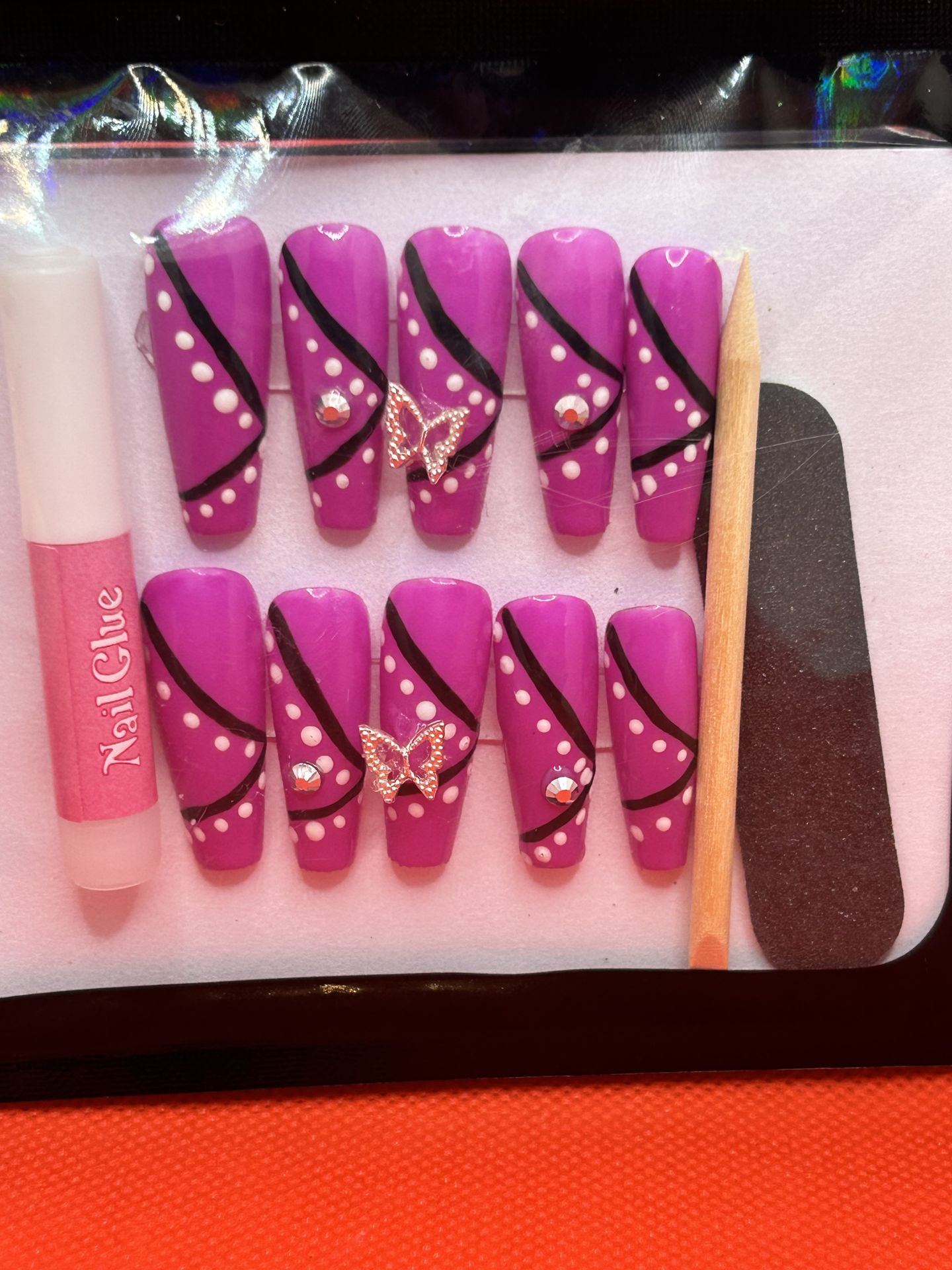 Long Handmade Butterfly Gel Press Ons (medium)