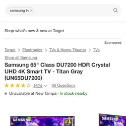 Samsung 65 In UHD 4k Smart Tv 