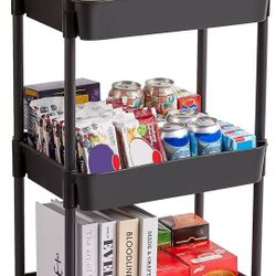 Vtopmart 3 Tier Rolling Cart with Wheels, Detachable Utility Storage Cart with Handle and Lockable Casters, Storage Basket Organizer Shelves, Easy Ass