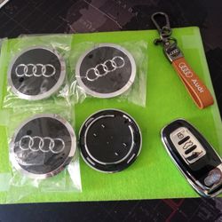 Audi Center Caps Cover Set 4 ,Key Fob Case, Leather Keychain $30.