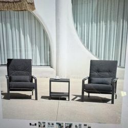 Brand New Patio Furniture Set, 3 Pieces Outdoor Patio Furniture with Coffee Table Set, Metal Patio Conversation Sets with Washable and High-Resili