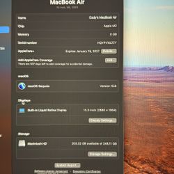 2023 MacBook Air M2 8gb Ram 256gb Storage 15inch Screen