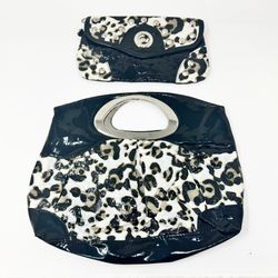 Stylish Black and White Leopard Print Women's Bag Set