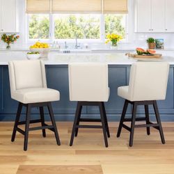 26 in. White Faux Leather Upholstered Swivel Bar Stool