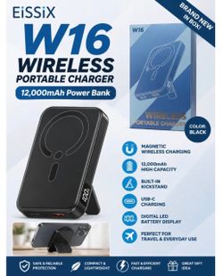 EiSSiX W16 12,000mAh Magnetic Wireless Portable Charger – New in Box