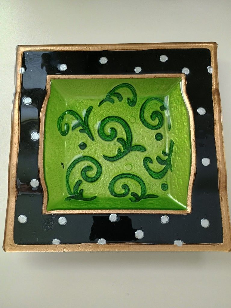 Decorative Glass Dish Square Green Nature 10x10x1