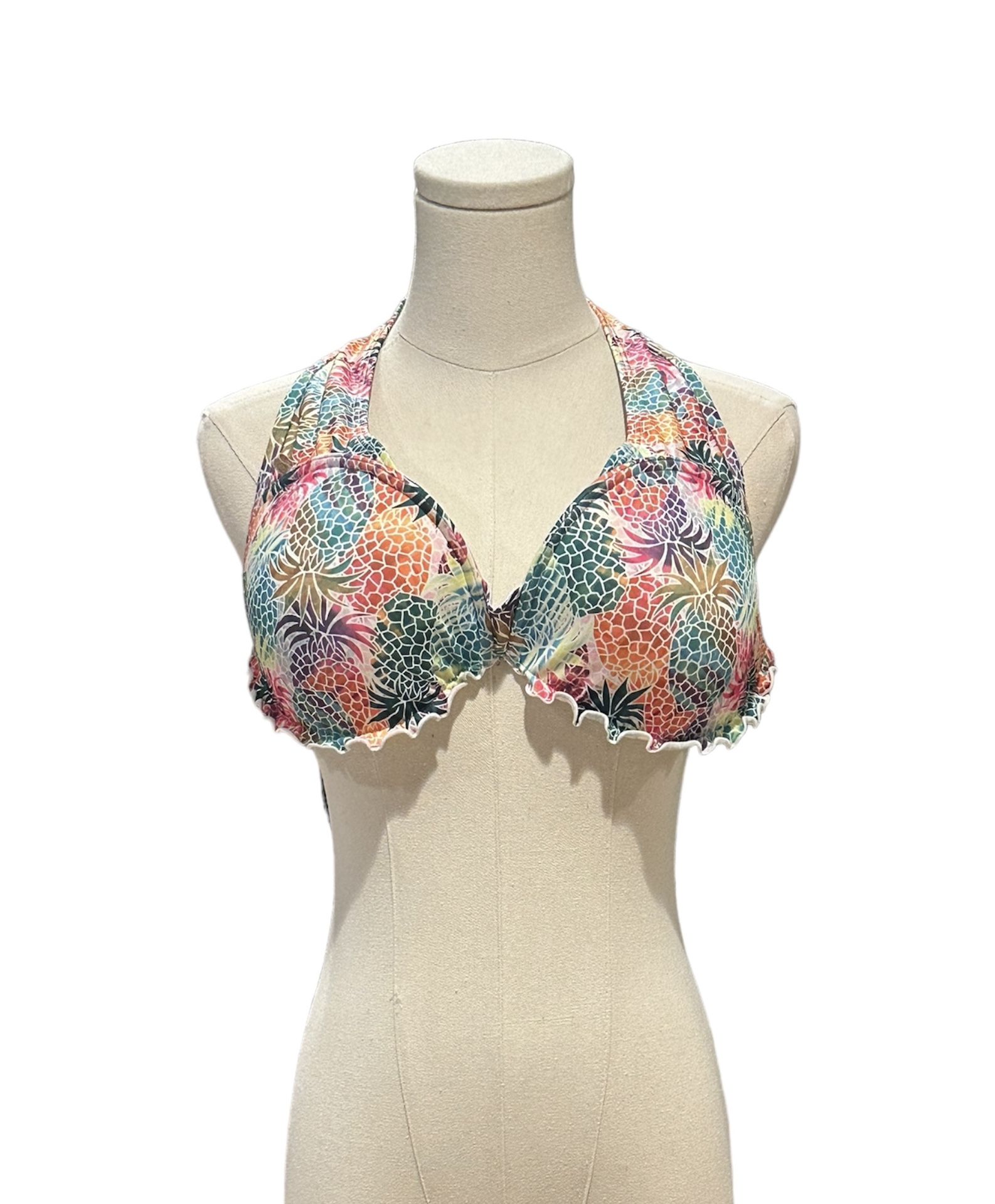 LA VIE EN ROSE AQUA Womens Multicolor Floral Underwire Halter Bikini Top Size XL