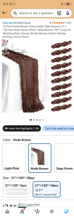 10-Pack Nude Brown Cheesecloth Table Runners