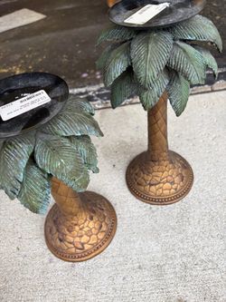 Vintage Palm Tree Candle Holders Set of 2