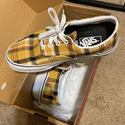 (Plaid) Yellow/True White Vans 