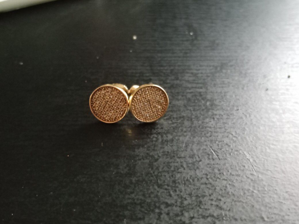 10k Gold Real Diamond Circle Earrings