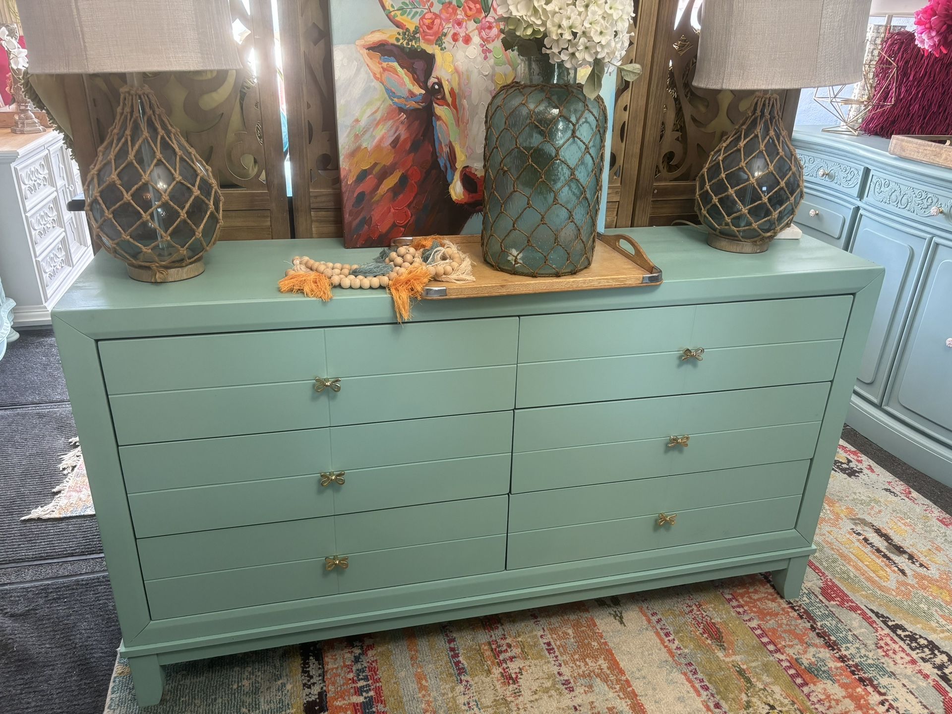 Bluish Dresser With Gold Decorative Knobs @ Picky Pinchers Furniture Seminole Blvd, St. Peterburg, Fl