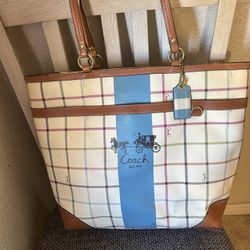 Vintage Coach Tattersall Heritage Blue / Multicolor Stripe Shoulder Bag 