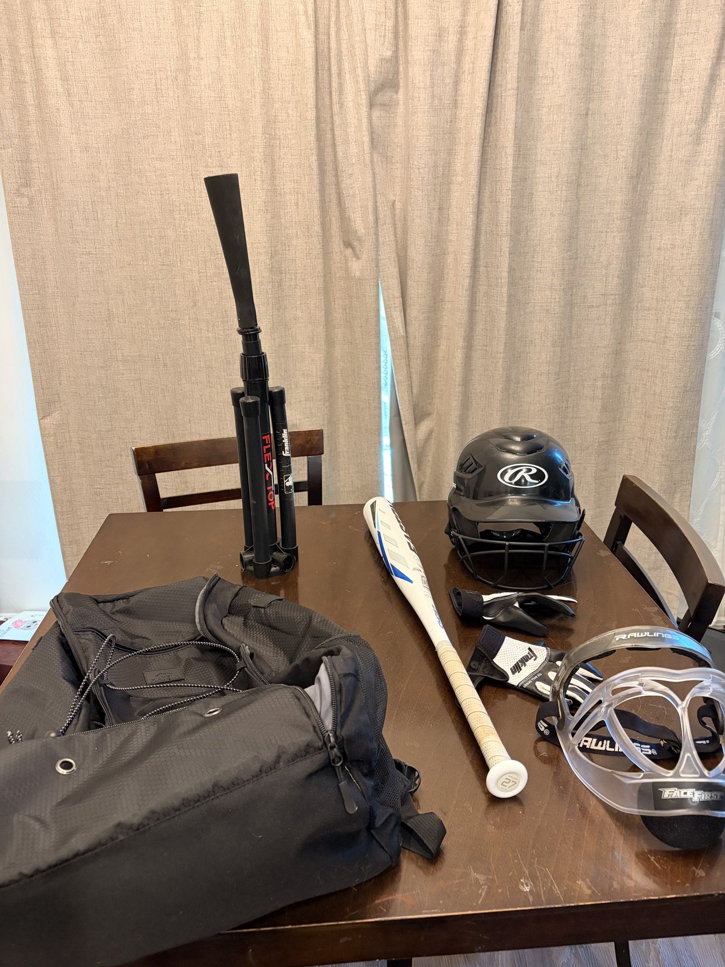 Softball Gear Lot. Bat, Bag, Face mask, Helmet, Batting Gloves, Tee