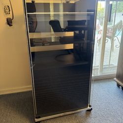 stereo Media Cabinet rack On Wheels, 4 Shelves, Glass Top And Door 