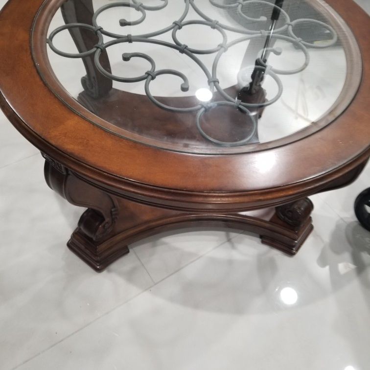 Price REDUCED 2 Tables  with Glass Table Top and Powder Coat Finish, Dark Brown