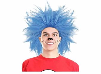 Thing 1 and Thing 2 Wig from Dr. Seuss's The Cat in the Hat Blue Crazy Wig, Unique Spiky and Funny Wigs, Funky Fuzzy Wigs, Pelucas Para Payasos, Short