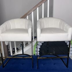 Two White Bar Chairs 