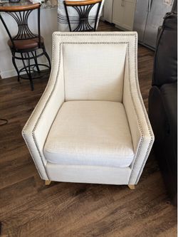 Beige Armchair with Beaded Trim
