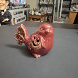 Rustic Red Glazed Ceramic Bird Figurine, Fragrance Holder 5"L X 4"H
