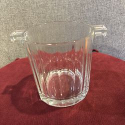 Pre Own Vintage Small Art Deco Glass Ice Bucket - Ribbed Design - 5"x5"