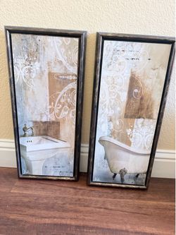 Set of 2 Framed Bathroom Wall Art (Neutral / Modern)