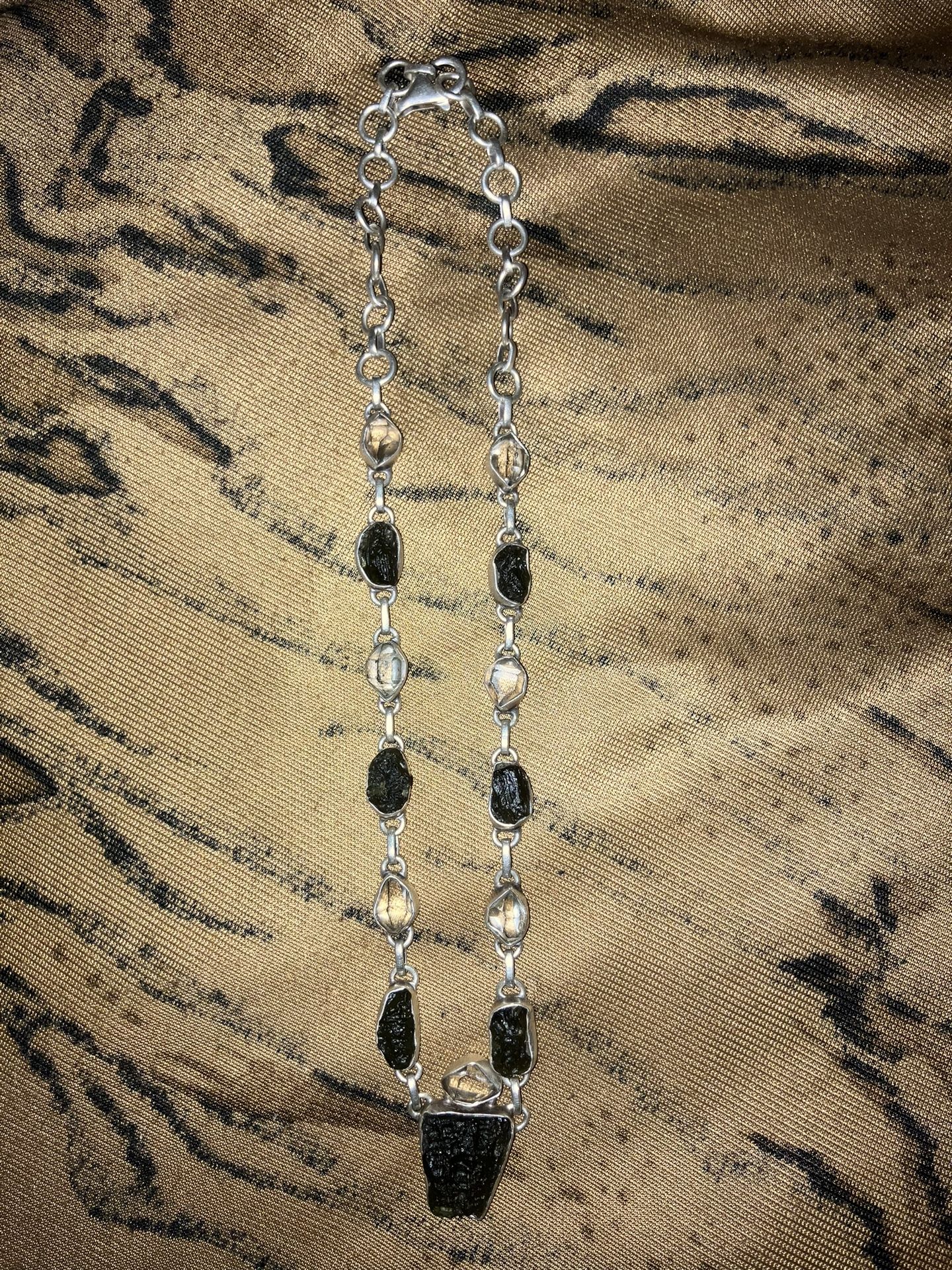 Moldavite And Herkimer Diamond Necklace