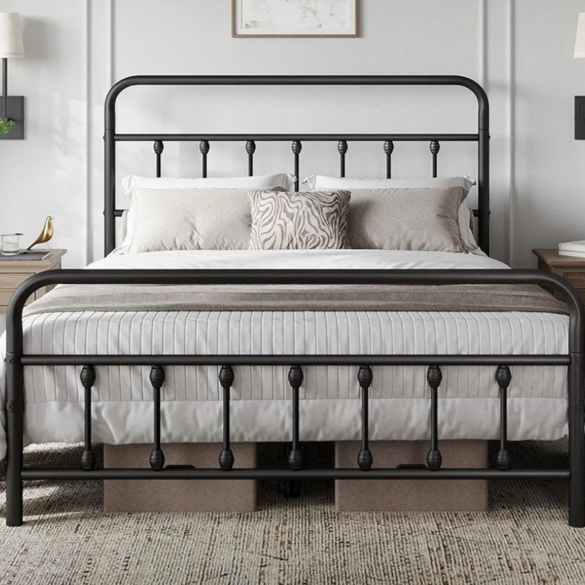 Yaheetech Classic Metal Platform Bed Frame Mattress Foundation with Victorian Style Iron-Art Headboard/Footboard/Under Bed Storage/No Box Spring Neede