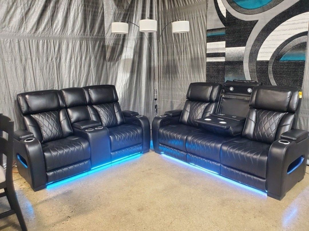 Black Home Theater Power Reclining Sofa Love Seat