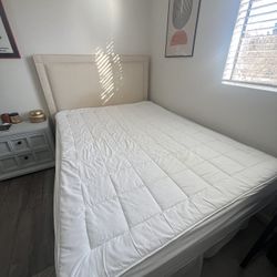 Queen Bed, Mattress, Box Spring, Frame And Headboard 