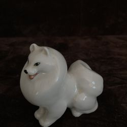 Vintage Samoyed Spitz Dog Figure Statue Lomonosov Porcelain Russia